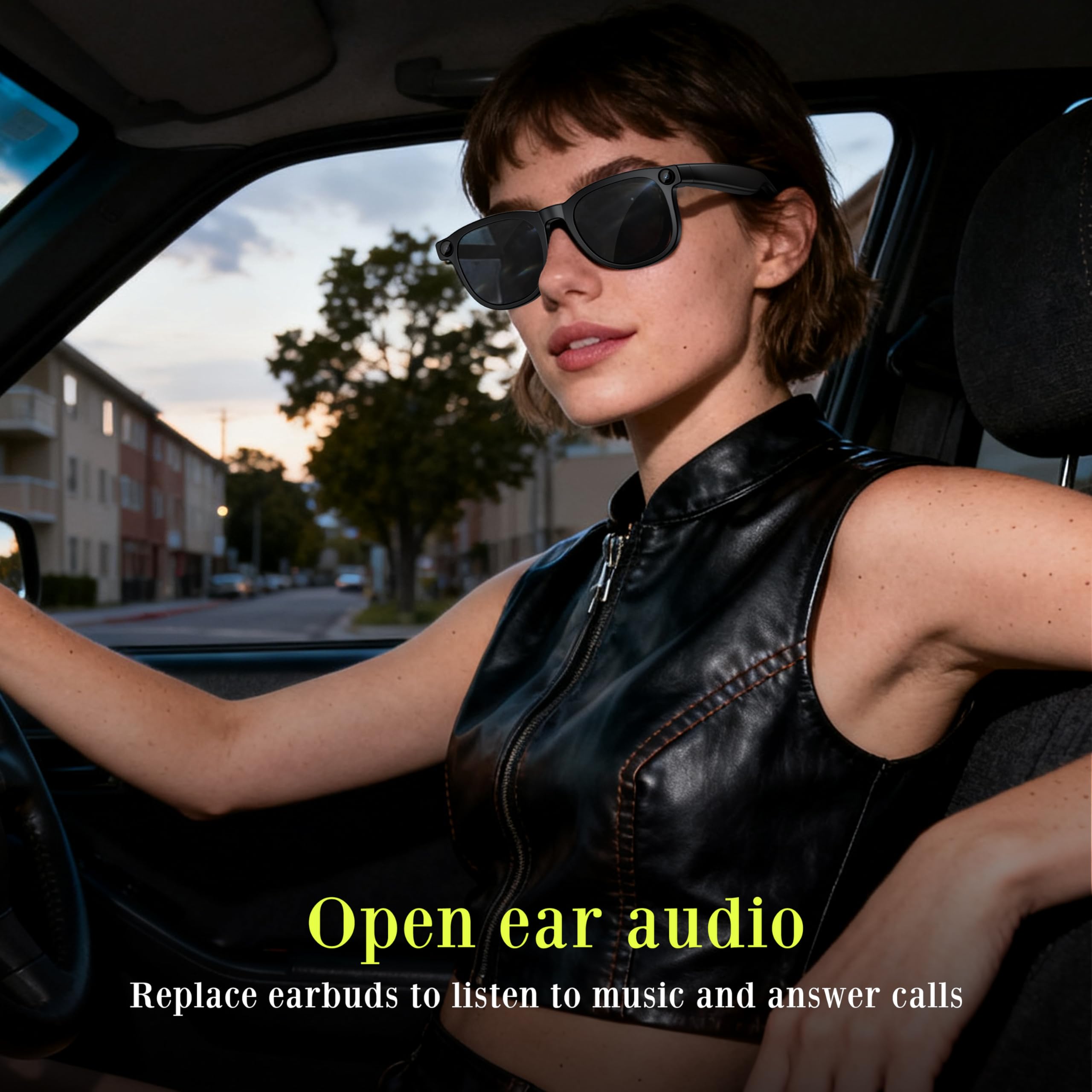 Dernières lunettes intelligentes avec caméra 4K, enregistrement vidéo mains libres, audio à oreille ouverte et connexion Bluetooth pour vlog, conduite, plein air, vie quotidienne, noir