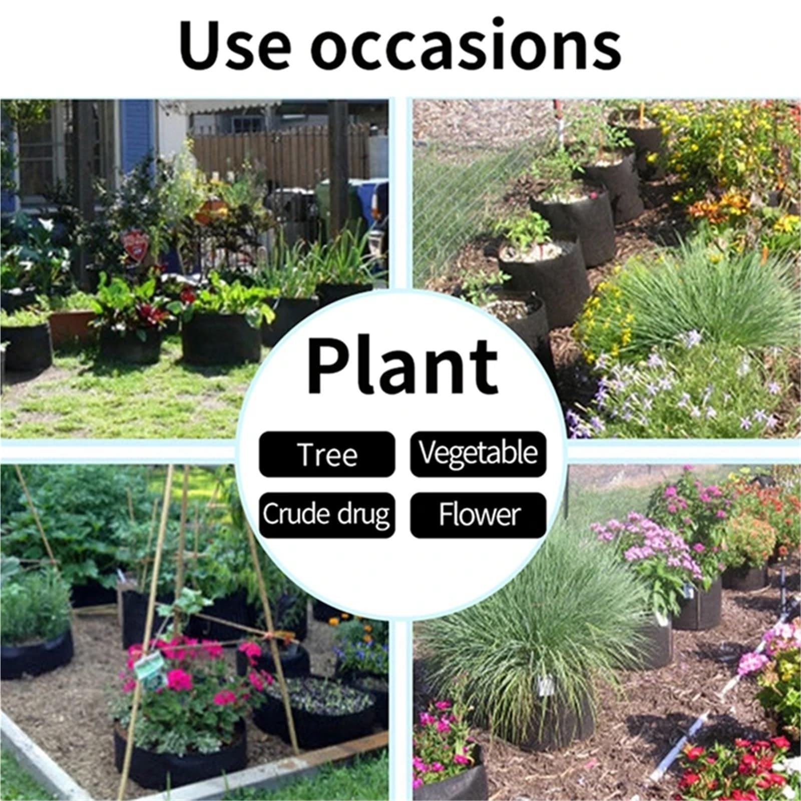 Sacs de Culture Plantes, 2 pièces, 5/10/50 gallons, Sac semis en Tissu, Grand Non tissées, Pots légumes et Pommes Terre, Pochette conteneur pour Plantes(30x35 5pcs)