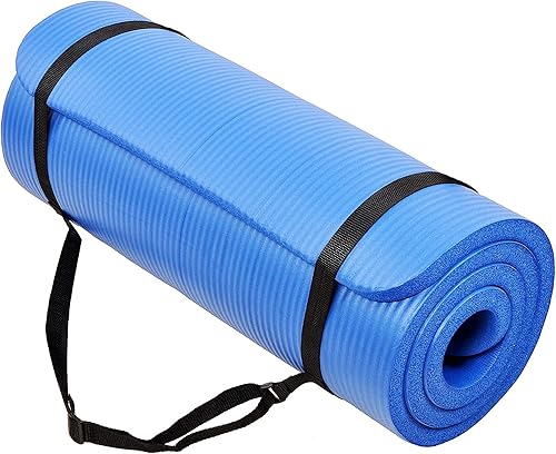 BalanceFrom Tapete de yoga de 1 pulgada extra grueso de alta densidad con superficie antideslizante y correa de transporte para hombres y mujeres,