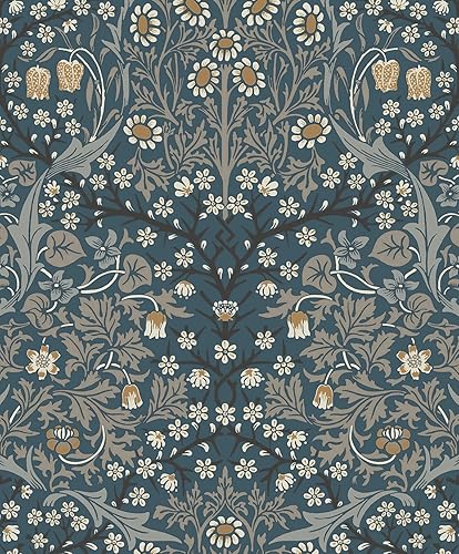 NextWall Victorian Garden - Papel tapiz floral para despegar y pegar azul egeo y piedra cálida