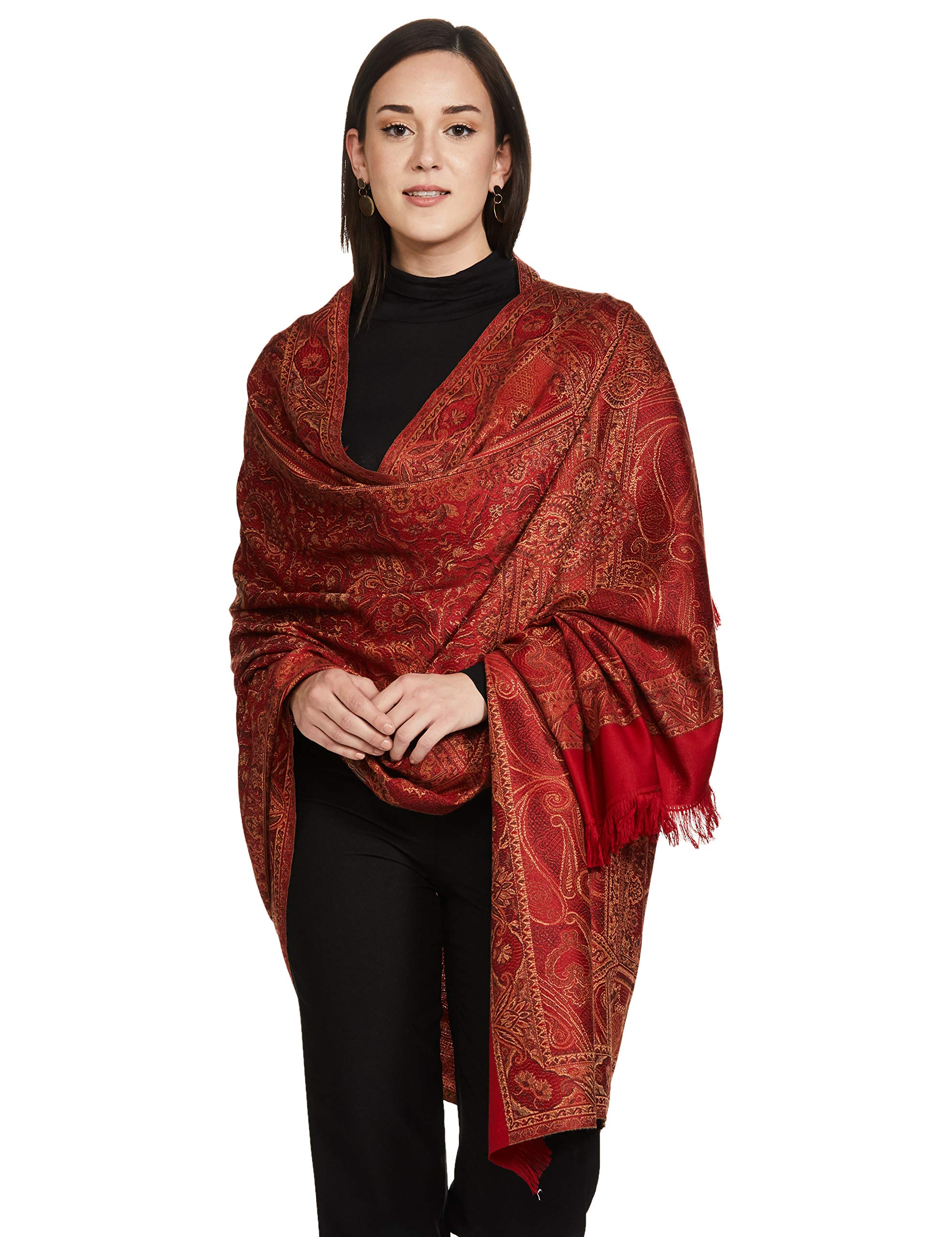 pashtush Women's Kashmiri Jamawar Shawl, Deep Maroon-picture-18