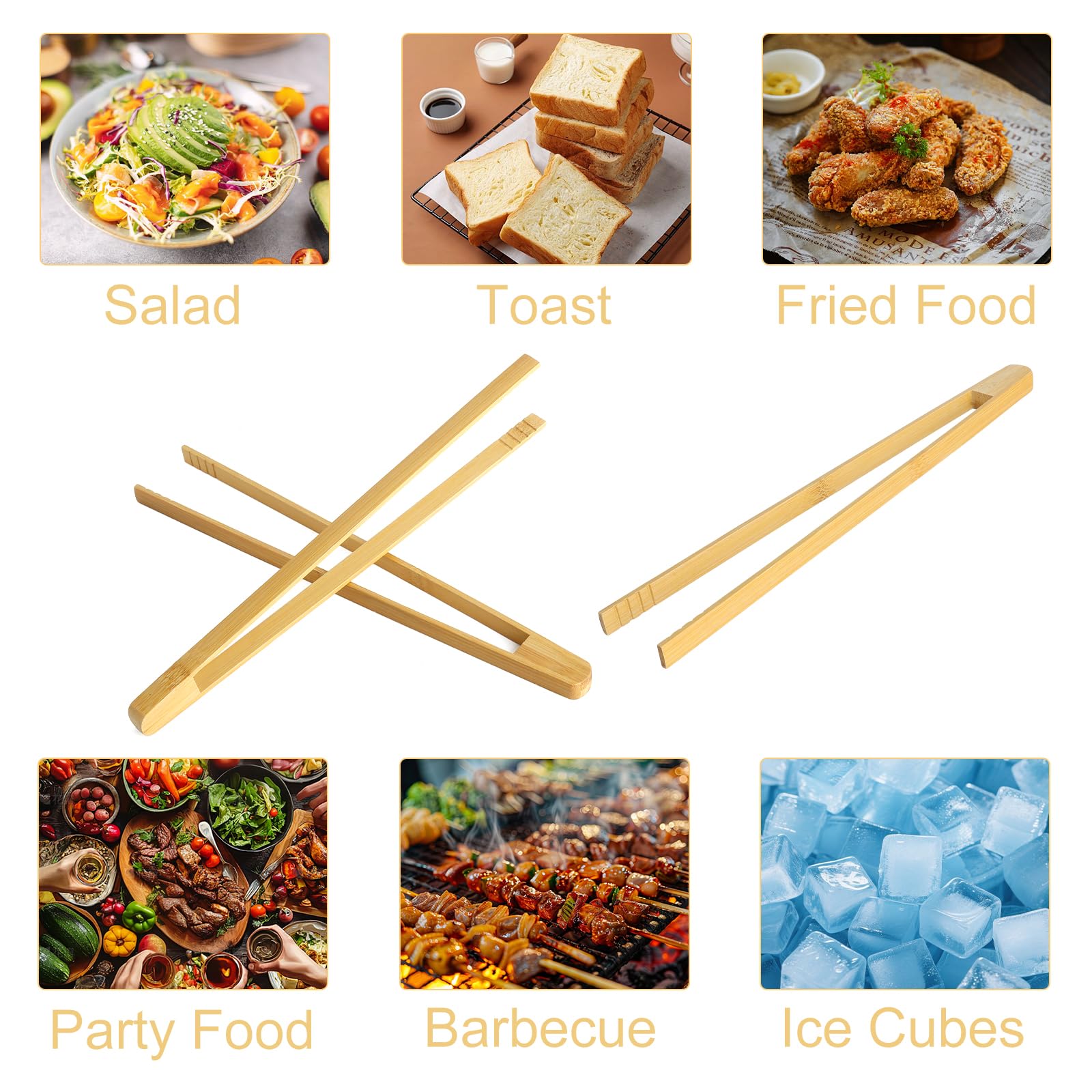 Lot de 3 pinces à barbecue en bois de hêtre de 30 cm pour saucisses, pinces de cuisine en bois de qualité supérieure avec fraisage rainuré, toast tongs pour salade, barbecue, steaks et légumes