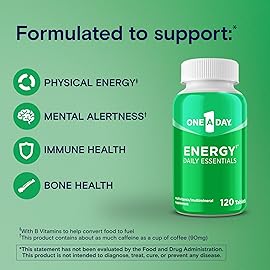 One A Day Energy Daily Essentials Multivitamin, Energy Supplement to Support Mental Alertness and Immune Health with Vitamins A C, D, E, Zinc and Caffeine, 120 Count