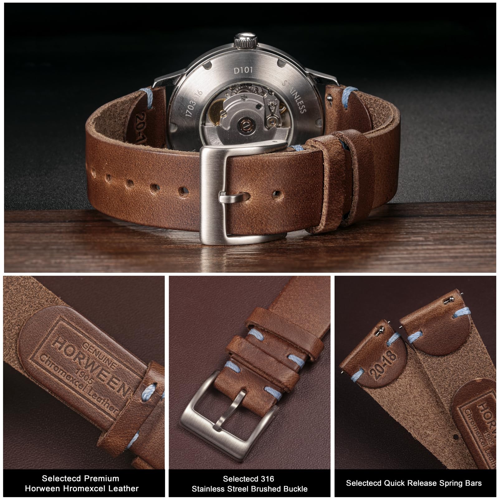 Soft Horween Leather Watch Bands for Men 19mm Watch Strap Quick Release Vintage Watch Wrap with Heavy Duty Dust Buckle - Image 4