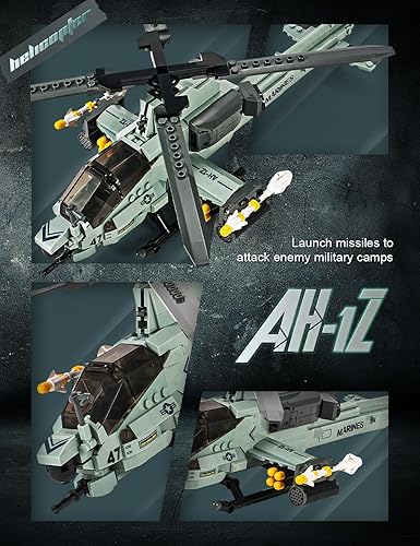 Miniatura 4 de SEMKY Serie Militar AH-1Z Helicóptero Little Birds Air Force Building Block Set (597 piezas) - Juguetes de construcción y militares, regalos para