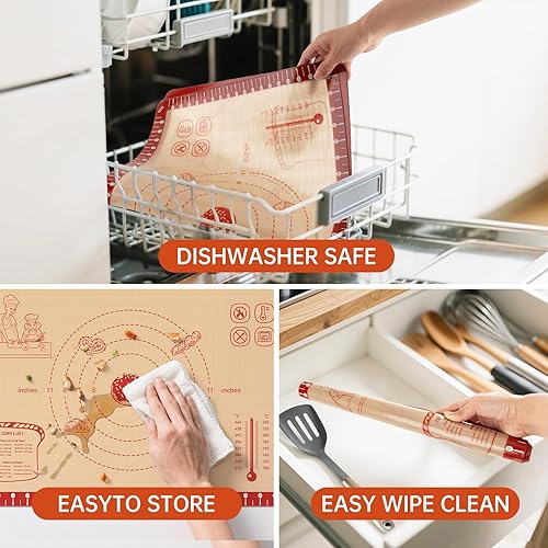 Miniatura 9 de Alfombrilla de silicona para hornear con recetas, alfombrillas de silicona extra gruesas para hornear, tapete antiadherente para masa rodante,