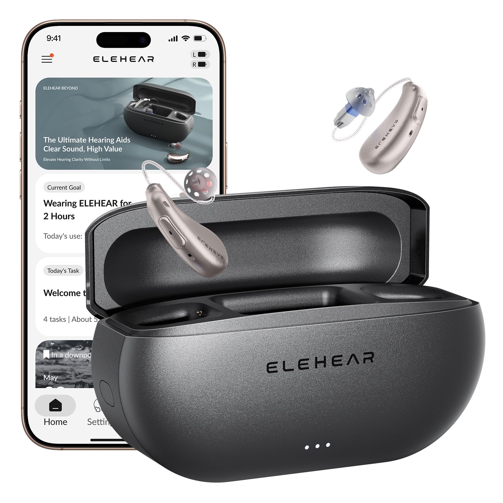 ELEHEAR-Beyond Pro Hearing Aids, Bluetooth Rechargeable OTC Hearing Aids for Seniors and Adults, Superior Sound with VocClear 2.0, 30% Clearer Speech, Music Mode & Enhanced App, Soft Gold