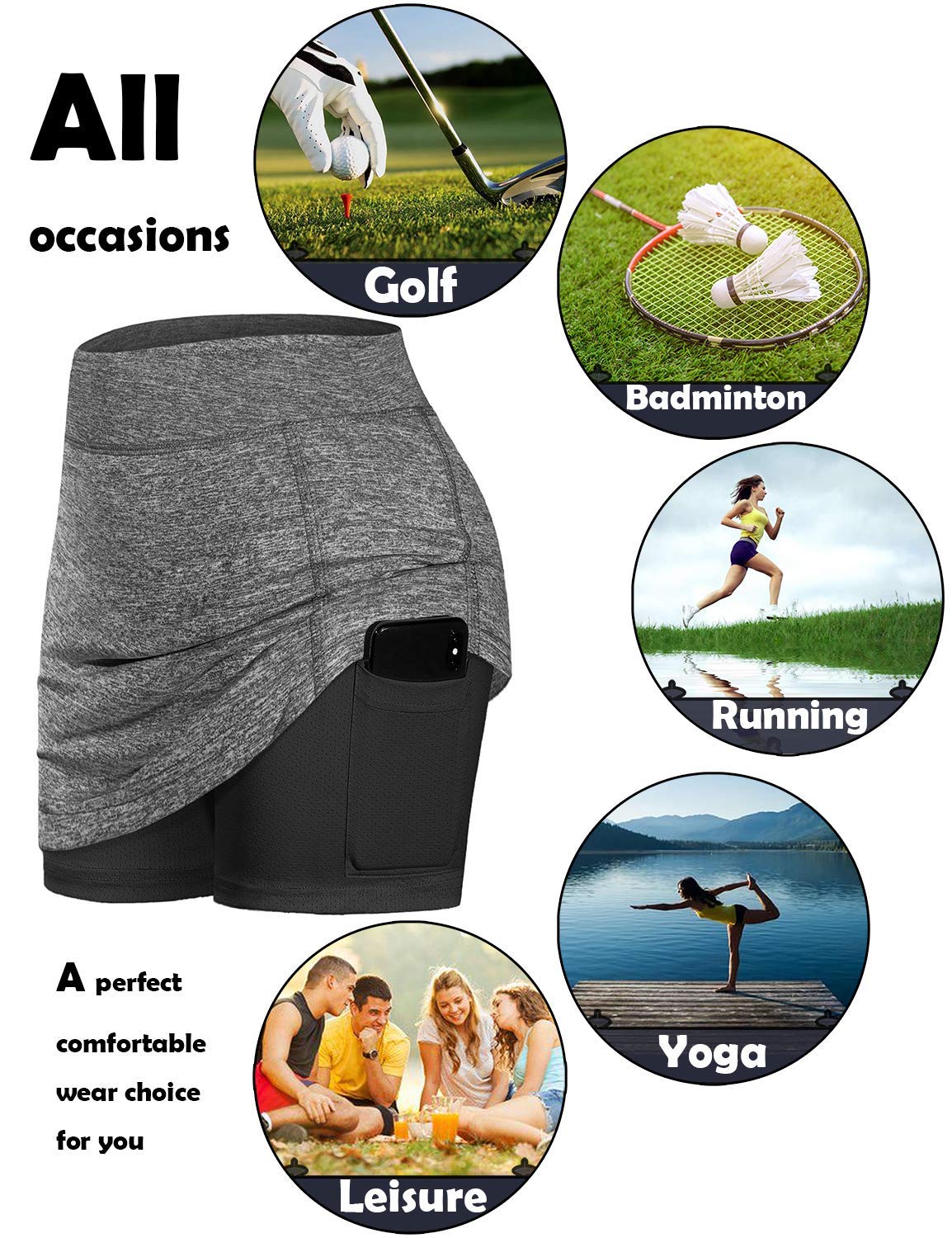 BLEVONH Gonna da Tennis Estiva da Donna con Pantaloncini sotto, Pickleball, Atletica, Allenamento e Golf, con Tasche
