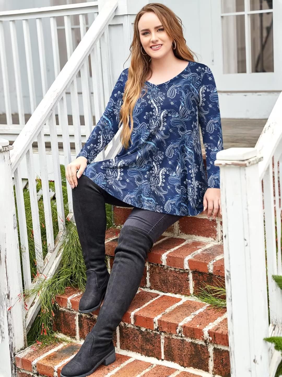 LARACE Long Sleeve Tunics Tops Plus Size for Women V Neck Loose Fit Flowy Clothing for Leggings - Image 4