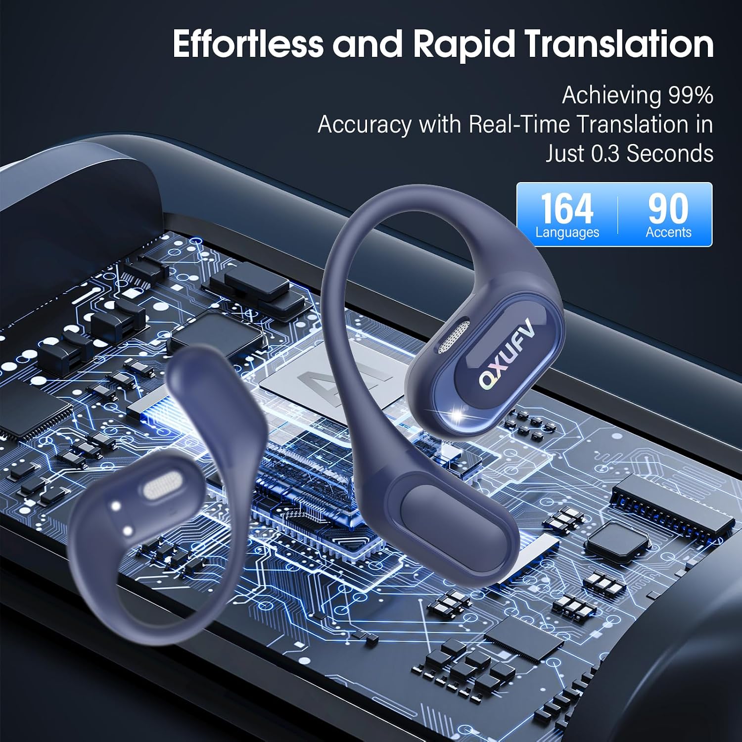 AI Translation Earbuds Real Time with Audio and Video Calls, 164 Language/7 Translation Modes Translator Earbuds Bluetooth 5.4 with APP, 50H Translate Ear Buds Device for Business/Learning, Blue