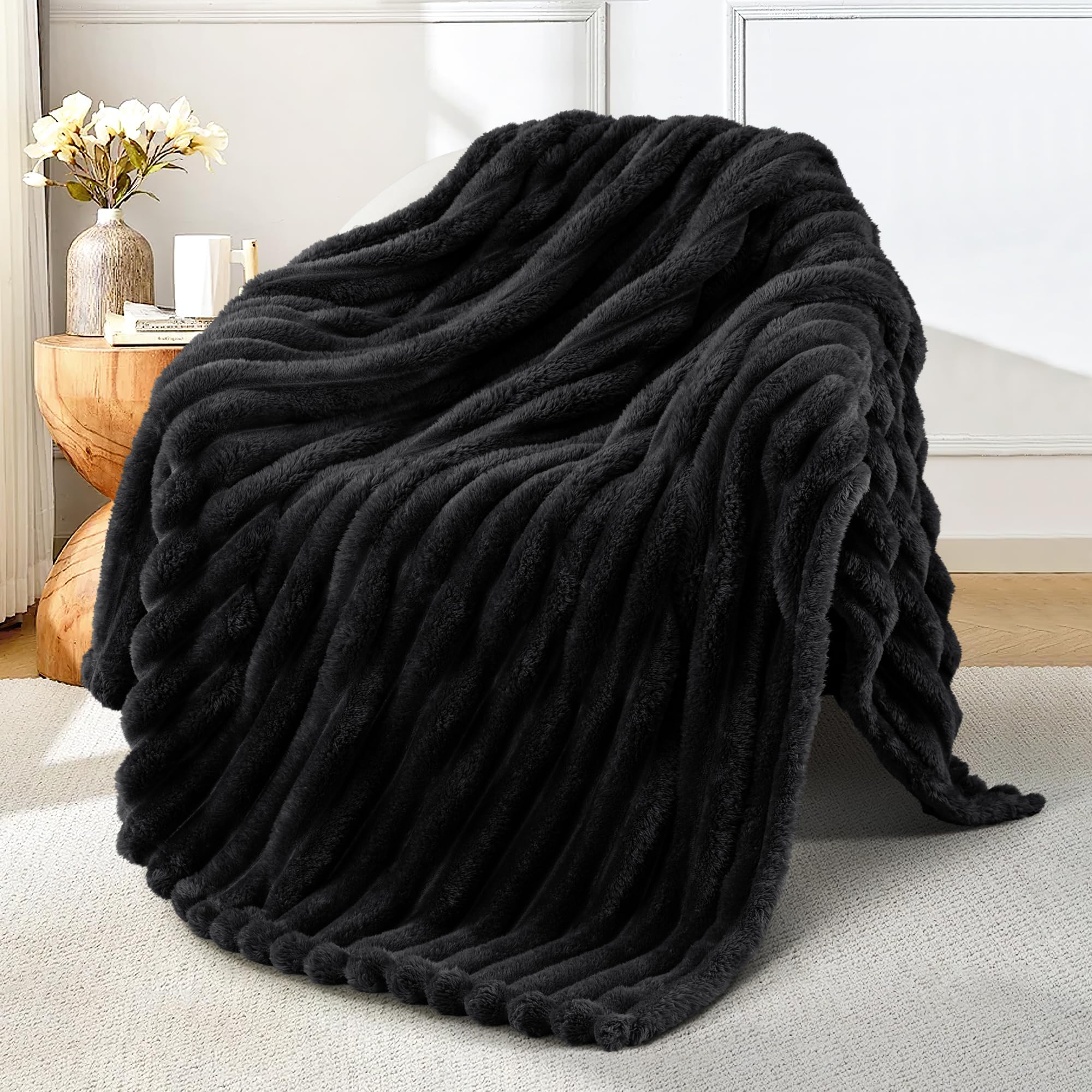 Exclusivo Mezcla Color Negro Manta Sofá - Manta Franela para Cama, Manta Polar, Doble Cara Suave, Fácil Cuidado y Ultra Ligera, Todas Estaciones, 130x150 CM OEKO-TEX STANDARD 100