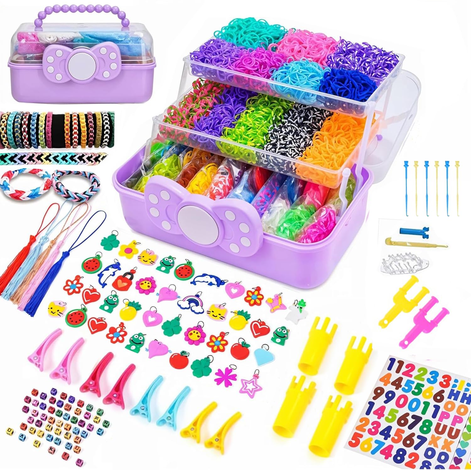 17000+ Loom Bands Kit - 40 Vibrant Colors Loom Bands  Rubber Bands Bracelet Making Kit with A,B,C Beads, S Hooks and Tools with Storage Box - DIY Arts & Crafts Gift for Girls & Boys