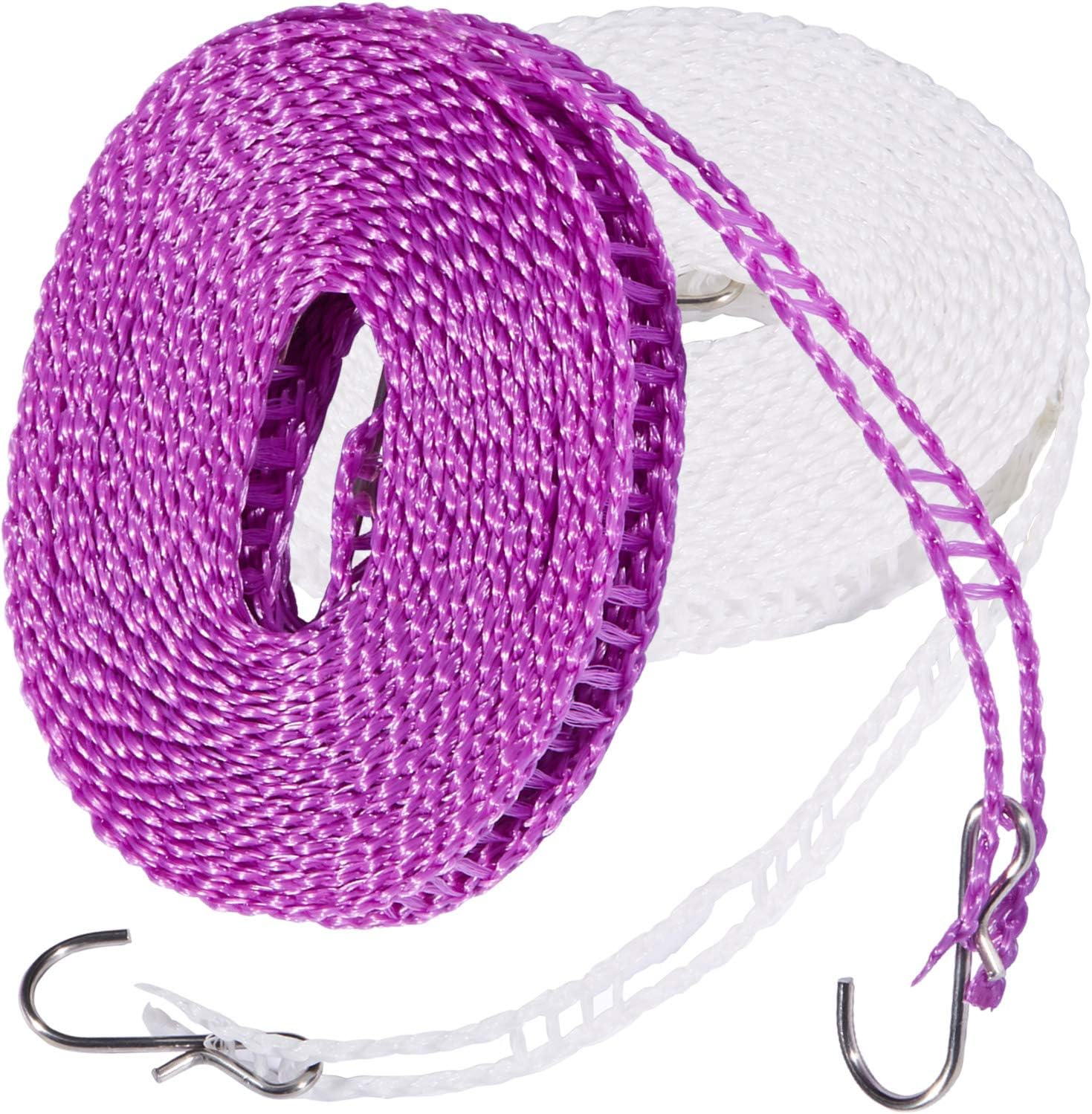 Foshine 2 Pack Clotheslines 1.64ft Length Camping Drying Rope Portable | 5m Clothesline White Purple Windproof Travel For Indoor Outdoor Laundry