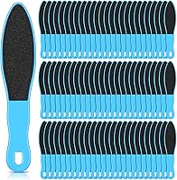 Minatee 100 Pack Double-Sided Pedicure Foot Files - Callus Remover Sandpaper Scrubbers with Handle for Smooth Heels & Feet (Blue)