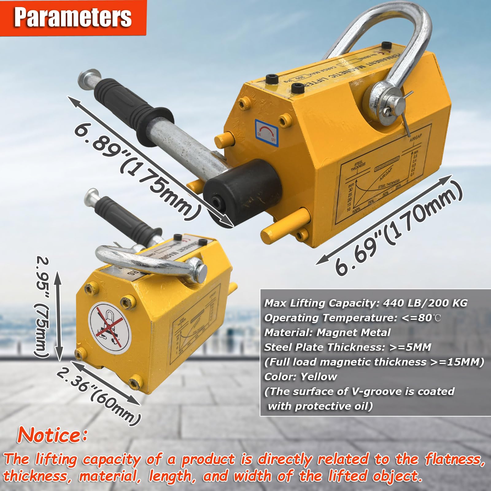 INTSUPERMAI Steel Magnetic Lifter Lifting Magnet Crane Magnet with Release Heavy Duty Permanent Lift Magnets for Hoist Shop Crane Block Board (440LB / 200KG)