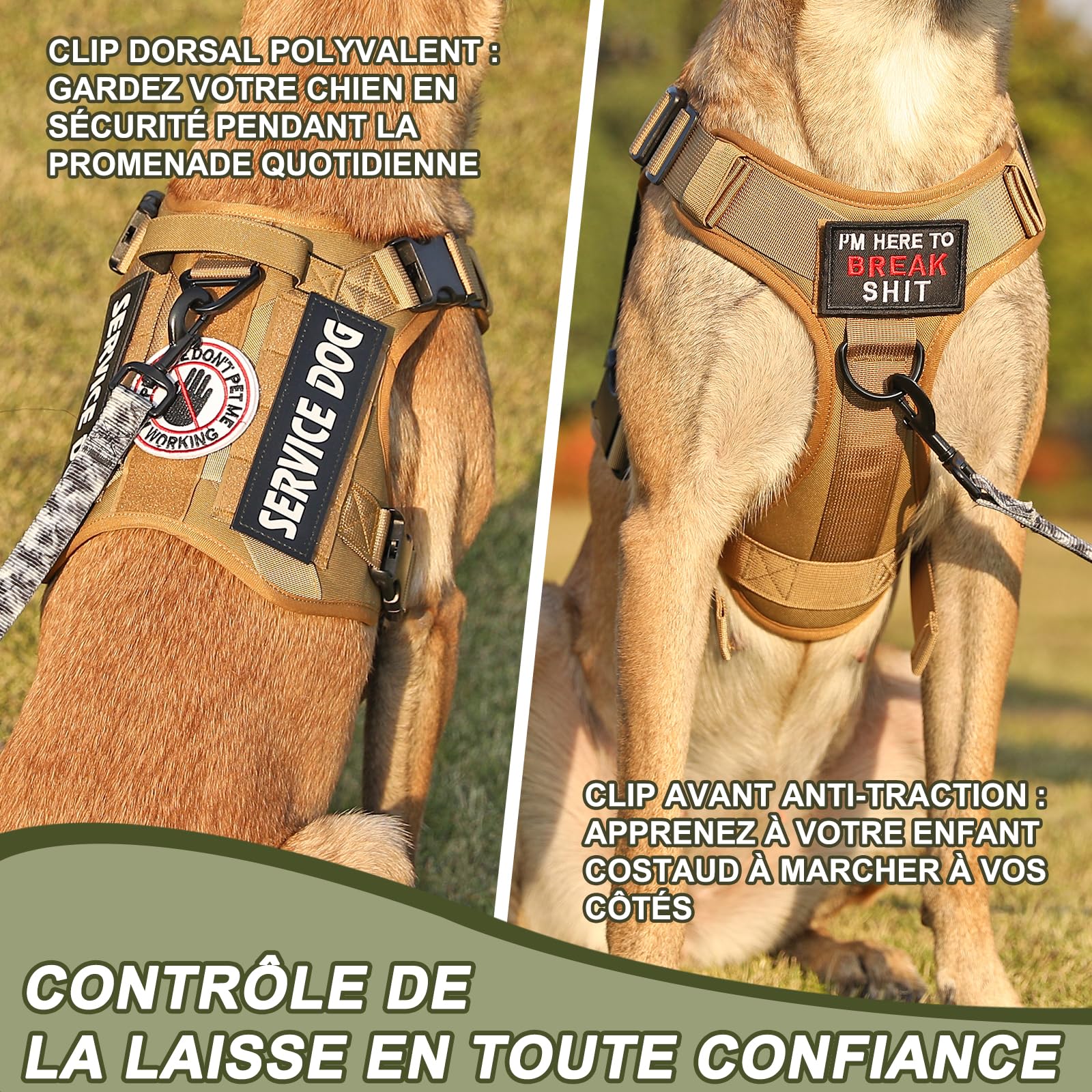 COMSLE Harnais Tactique Anti-Traction pour Chien Petit Moyen Grand Chien