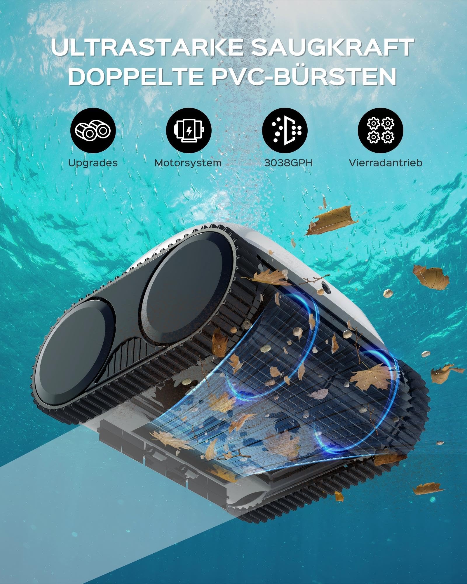 WYBOT C1-Plus Robot Piscine sans Fil Robot Piscine pour Piscines Enterrées & Hors Sol - Nettoyeur 4-en-1 Paroi & Ligne d'eau 160min/160m², Navigation Intelligente, App-Blanc & Vert Clair