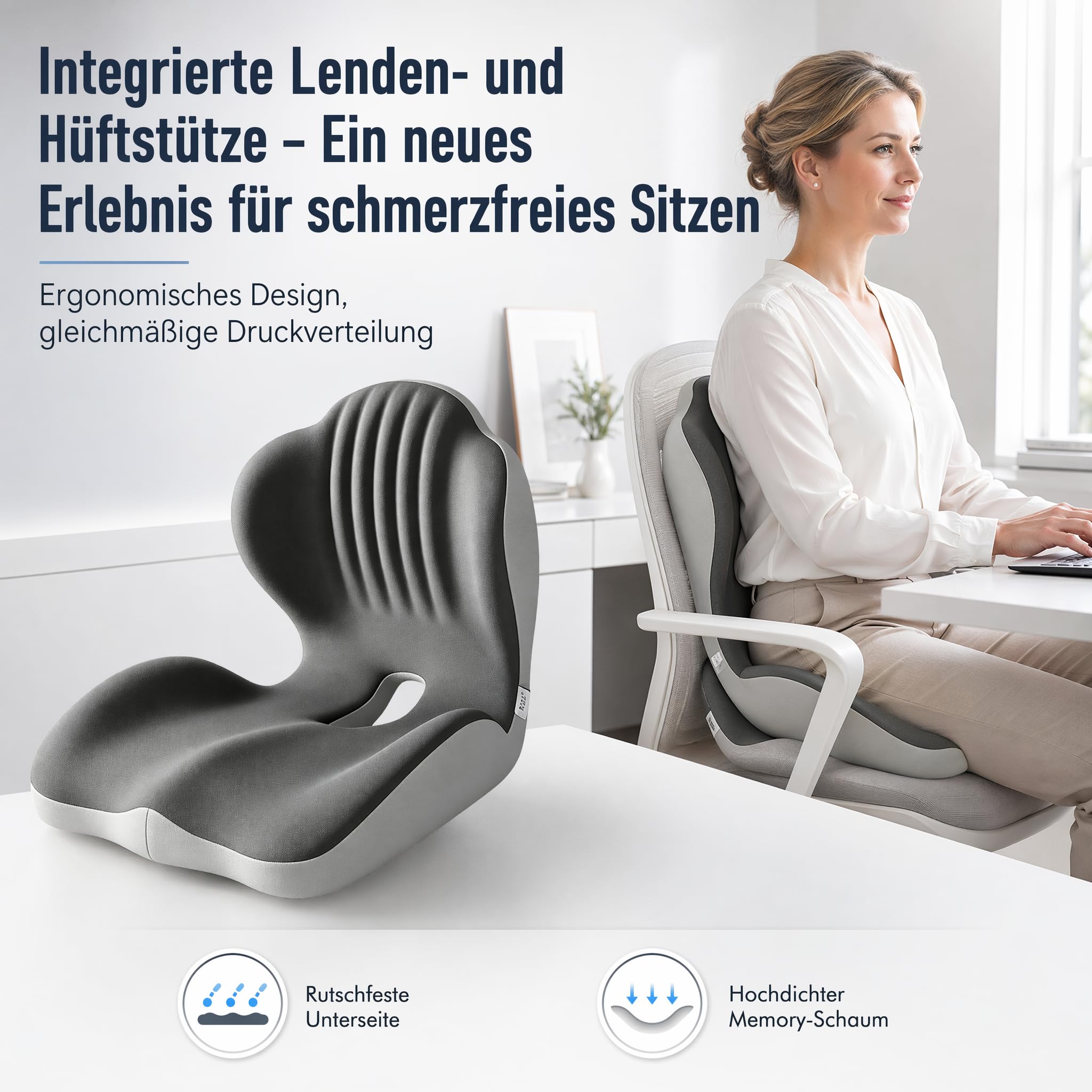 Jadyon Coussin Ergonomique Assise, Coussin Coccyx, Coussin Chaise Bureau | Coussin Siege Voiture avec Soutien Lombaire et Ouverture Aérée pour Chaise Bureau, Siège de Voiture, Tilisation à La Maison