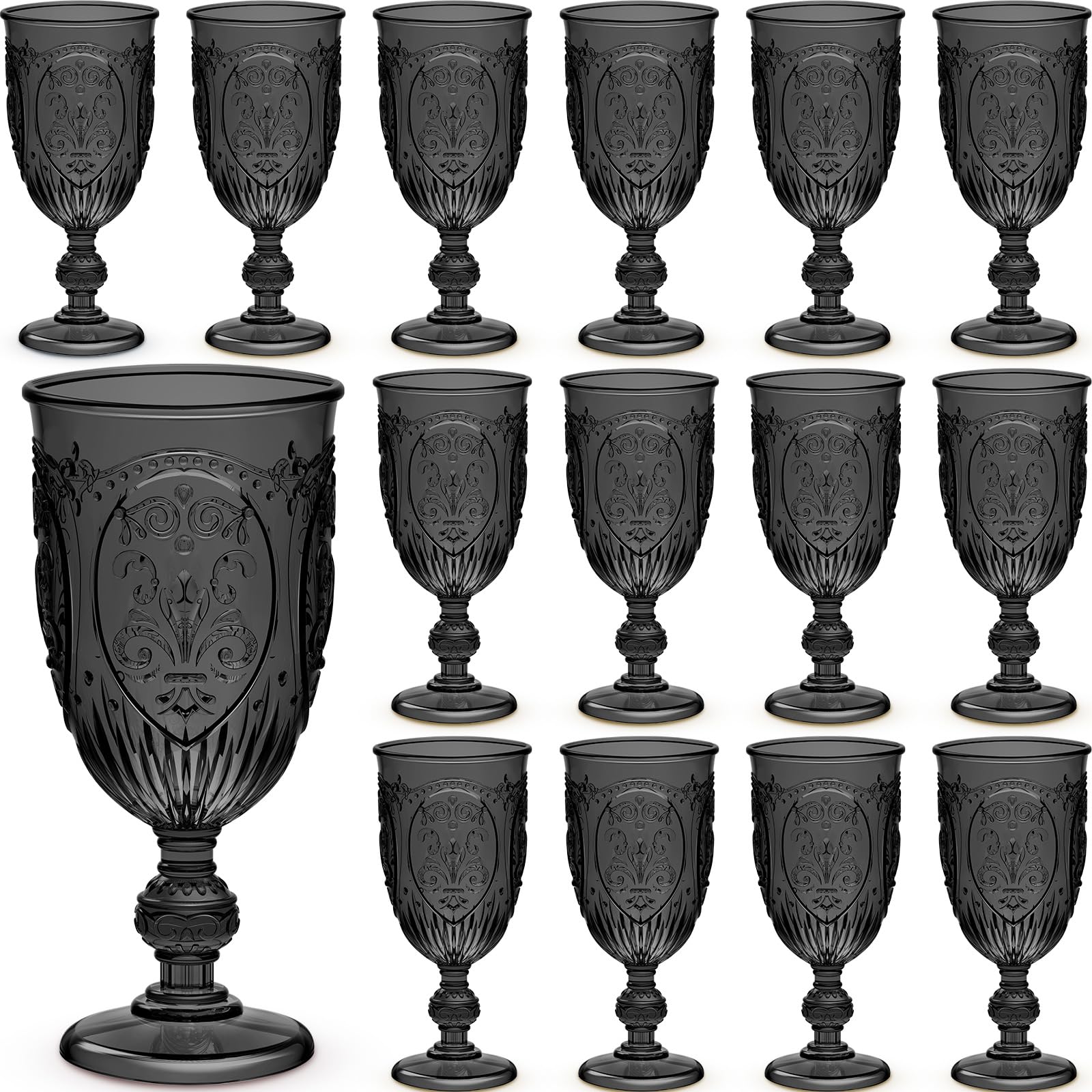 Wiwiqing 24 Pcs Plastic Wine Glasses Vintage Goblets,Black