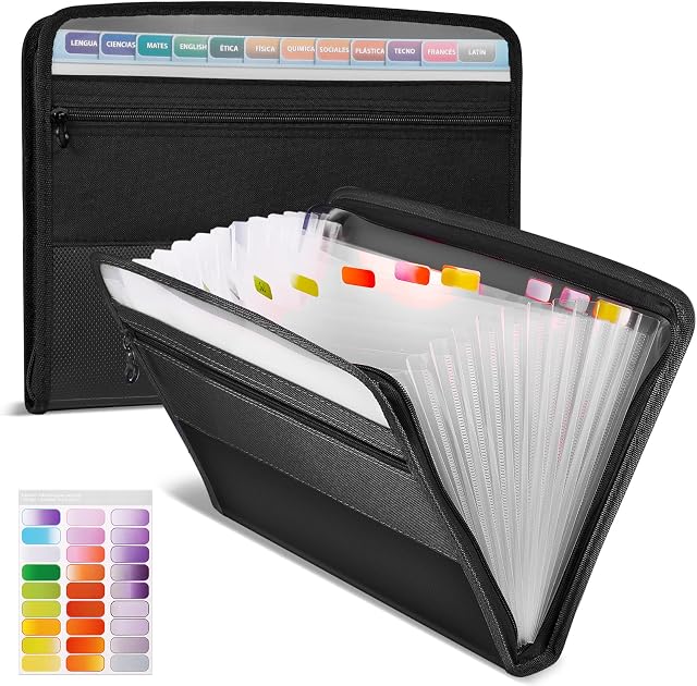 Expanding File Folder, 13 Pockets Accordion File Folder Document Organizer, A4 Document Accordion Folder with Zipper Closure, Portable Wallet Filling Storage