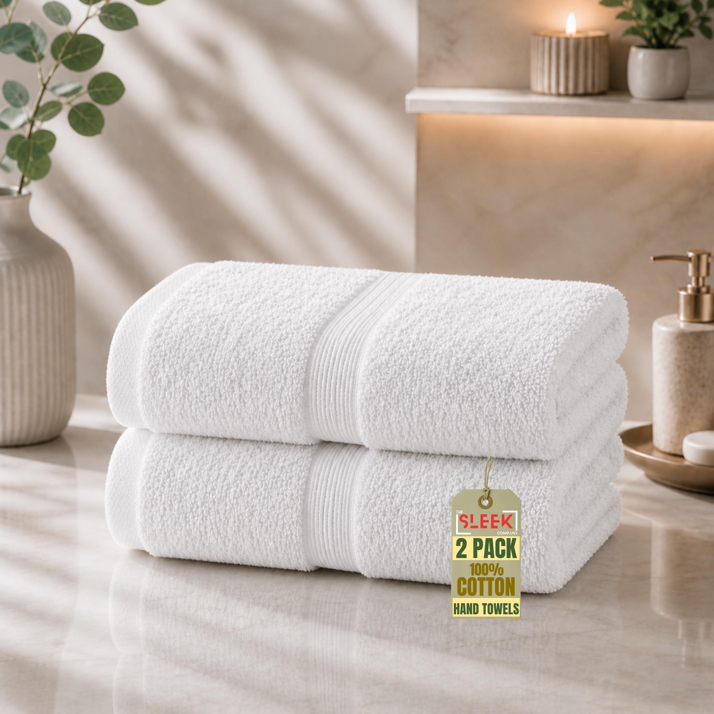 600GSM Royal Egyptian Cotton Hand Towels For Bathroom (50x80cm) – Pack Of 2 – Soft & Absorbent Kitchen Hand Towels For Hand Drying – Hypoallergenic & Durable Hand Towel for Homes, Hotels & Gym (White) — image 1