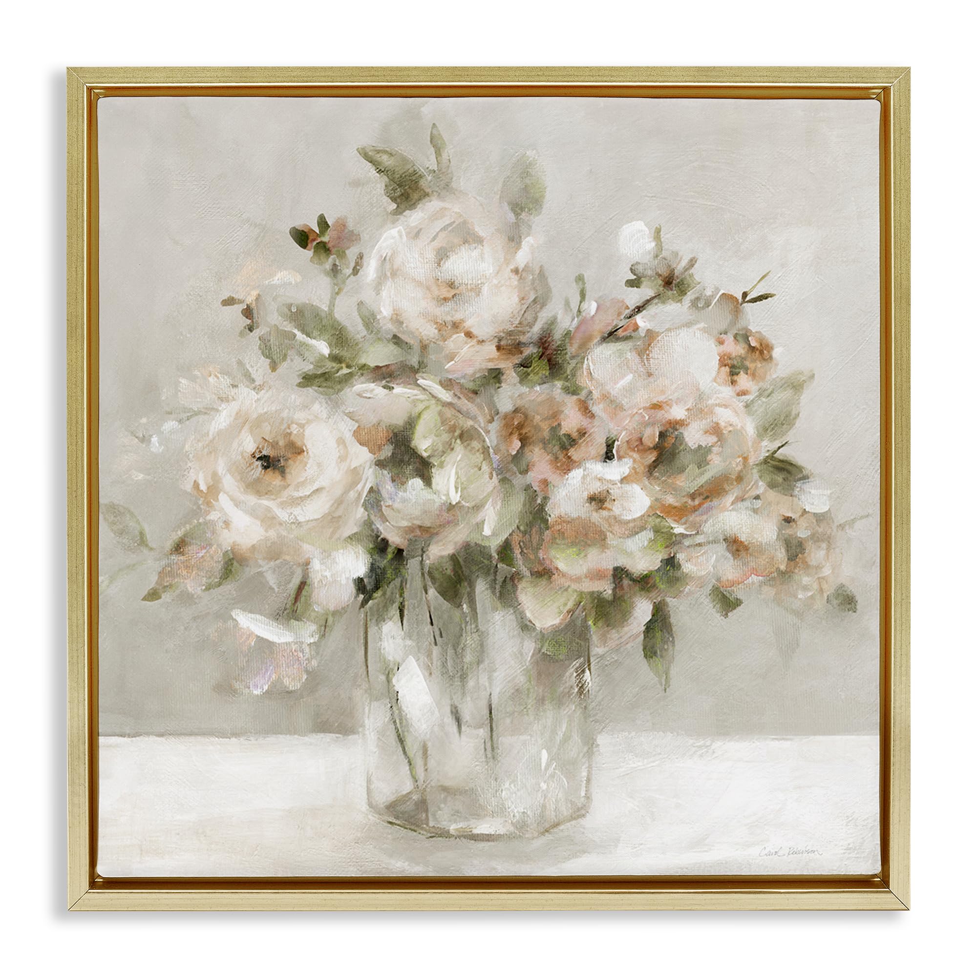 Stupell Industries Metallic Gold (Matte) Soft Neutral Floral Still Life, 17 X 17 Inch Canvas In Floater Frame