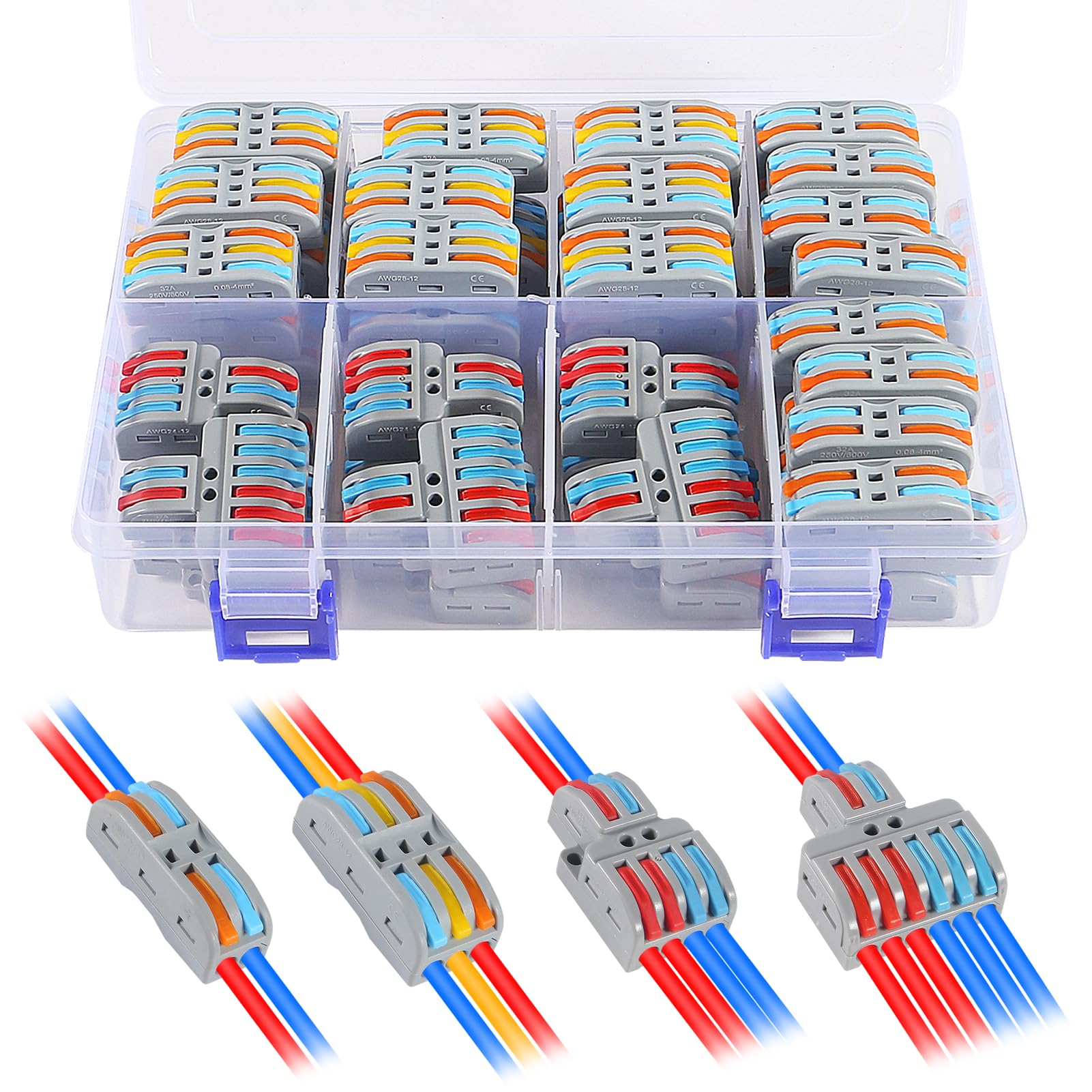 AITRIP Lever Wire Connectors, 65 Piece Quick Connect Electrical Splicing Kit Assortment Pack Lever Connector Kit for Compact Inline Terminals - 28-12 AWG