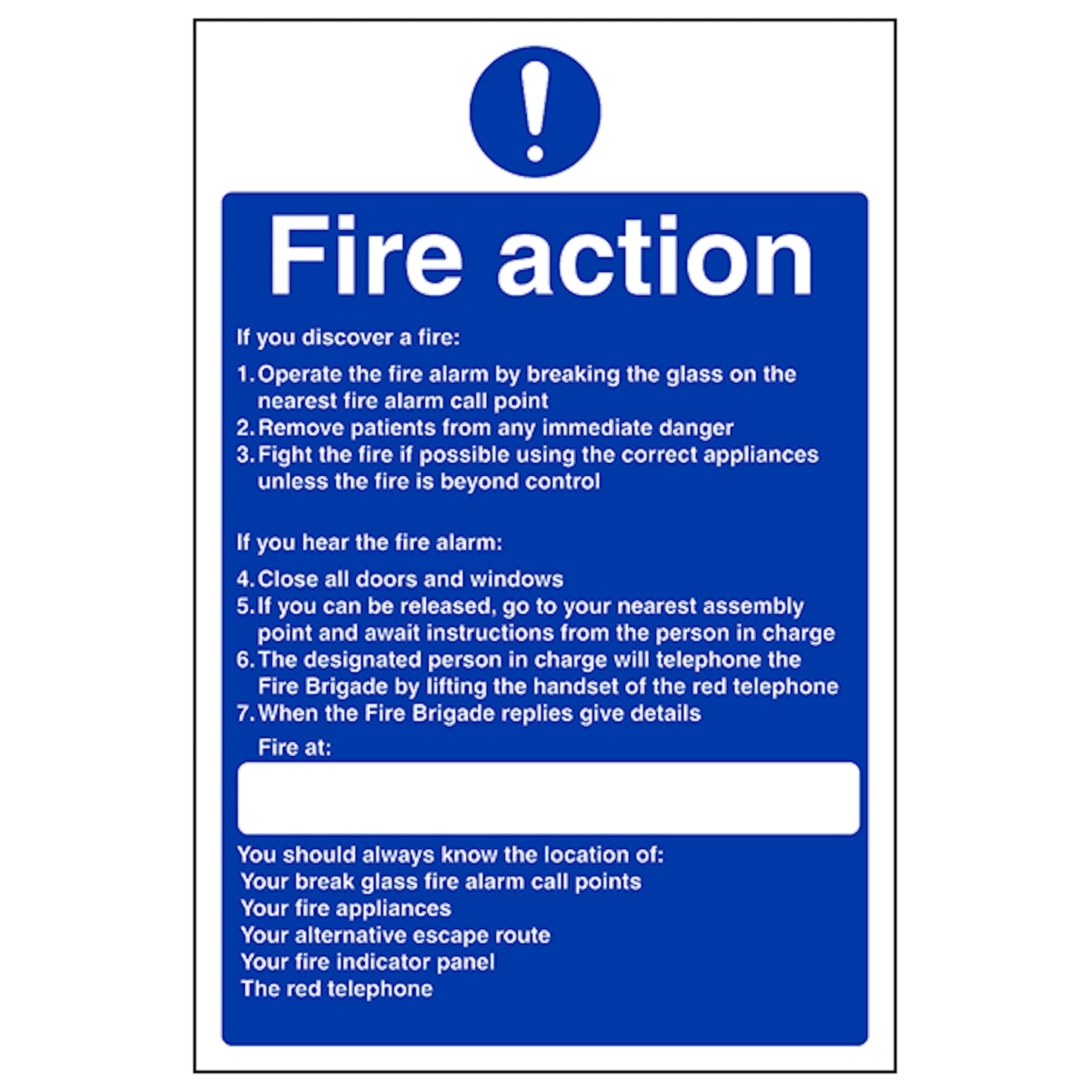 V Safety Nursing Fire Action - If You Hear The Fire Alarm 200 x 300 mm - Glow In The Dark 1mm Rigid Plastic Safety Sign