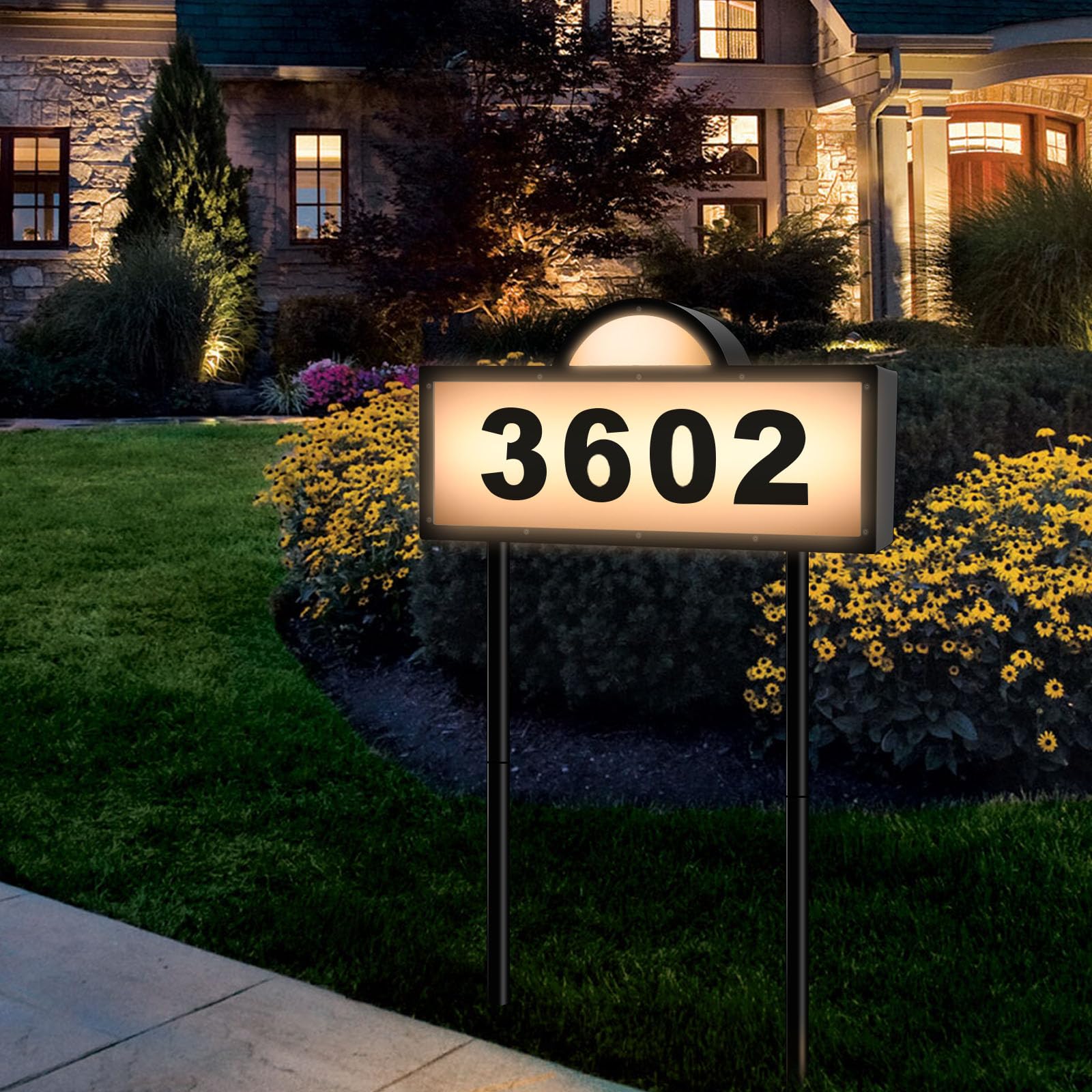Solar Address Signs for Yard, Solar Powered Address Sign with Warm White & Cold White, IP65 Waterproof Solar House Numbers for Outside, LED Illuminated Plaques Wall Mounted & In Ground