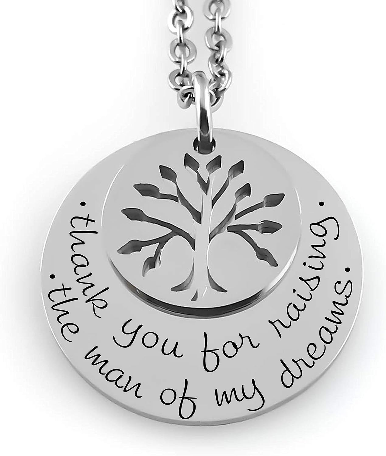 Wedding Gift for Mother of the Groom – Thank You for Raising the Man of My Dreams Necklace – Tree of Life Pendant – Gift for Mother-in-Law, Stepmom, Grandma, Nana – Stainless Steel Jewelry