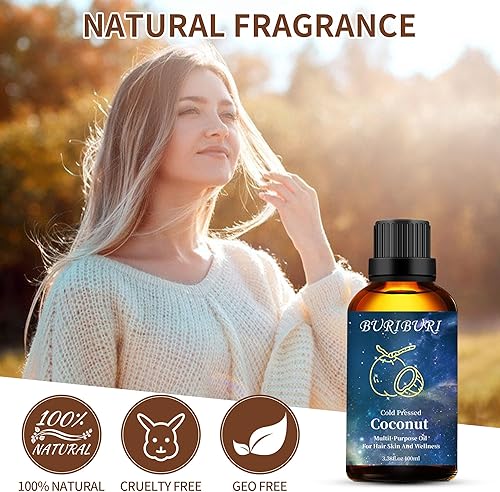 Miniatura 5 de BURIBURI Aceite esencial de coco de 3.4 fl oz, aceite perfumado de grado prémium para difusores, masajes, fabricación de jabón