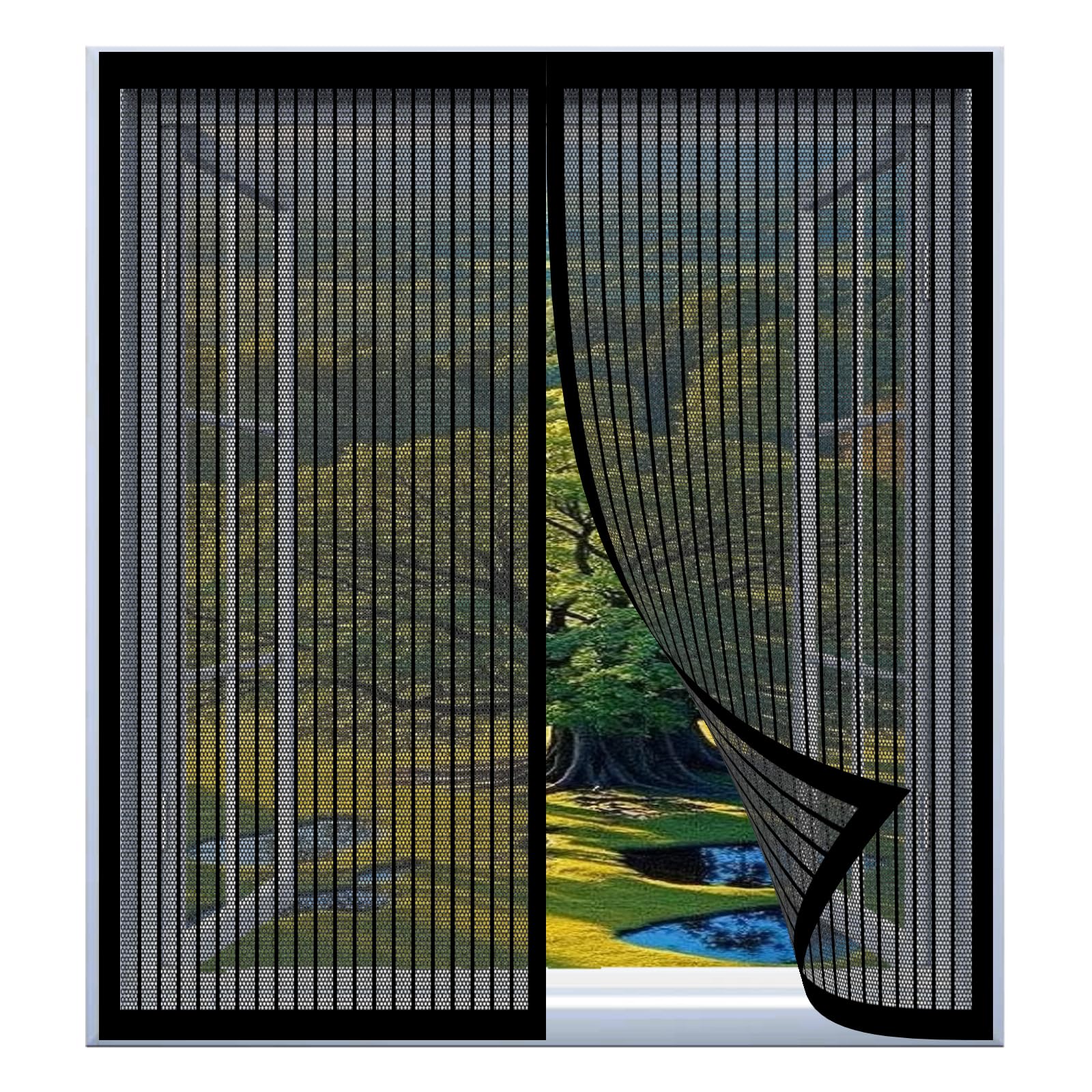 Yuanwan Black Adjustable Diy Magnetic Fly Screen Window 97 X 123 Cm Easy Installation No Drilling Or Screwing Self Sealing Cat Screen Door For Windows Nets To Keep Bugs Out,