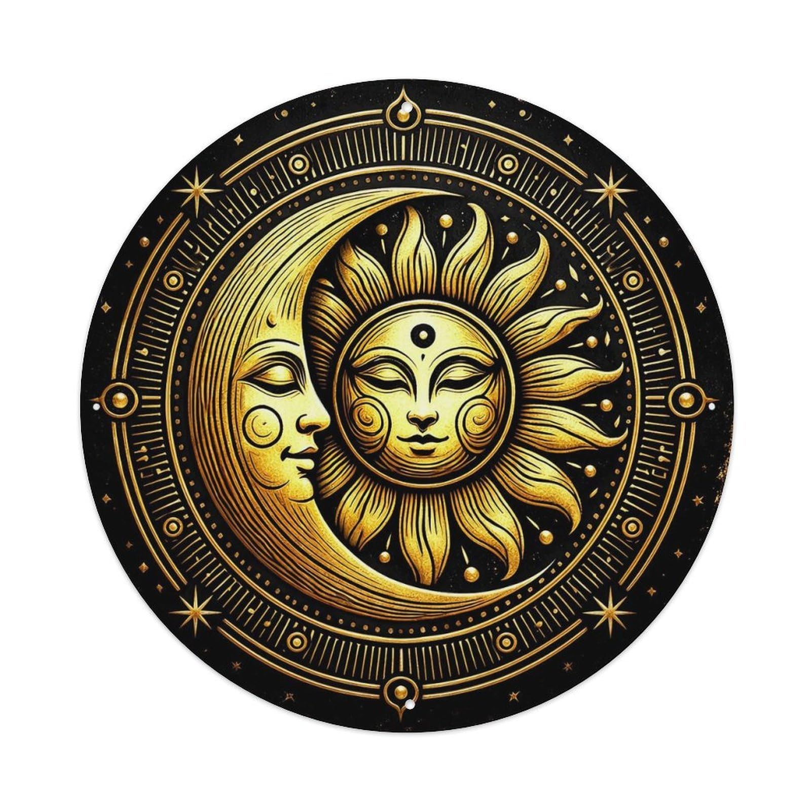 Golden Sun And Moon Symbol Round Tin Sign Vintage Metal Sign Home Bar Garden Indoor & Outdoor Wall Decor Retro Metal Poster 8x8 Inch