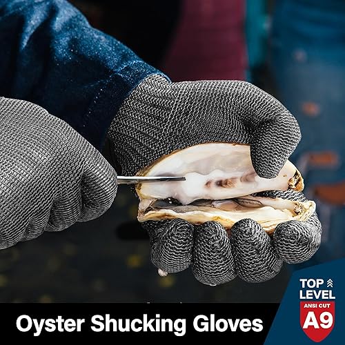 Miniatura 50 de Schwer - Guantes de trabajo resistentes al corte, hechos de malla metálica de alambre de acero inoxidable, para hombres y mujeres, para abrir