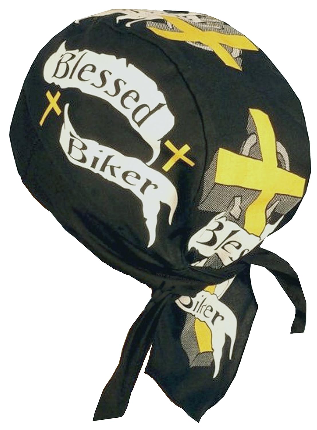 Buy Caps and Hats Christian Doo-Rag with Sweatband Motorcycle Skull Cap Bikers Do-Bandana Blessed Biker Yellow Cross