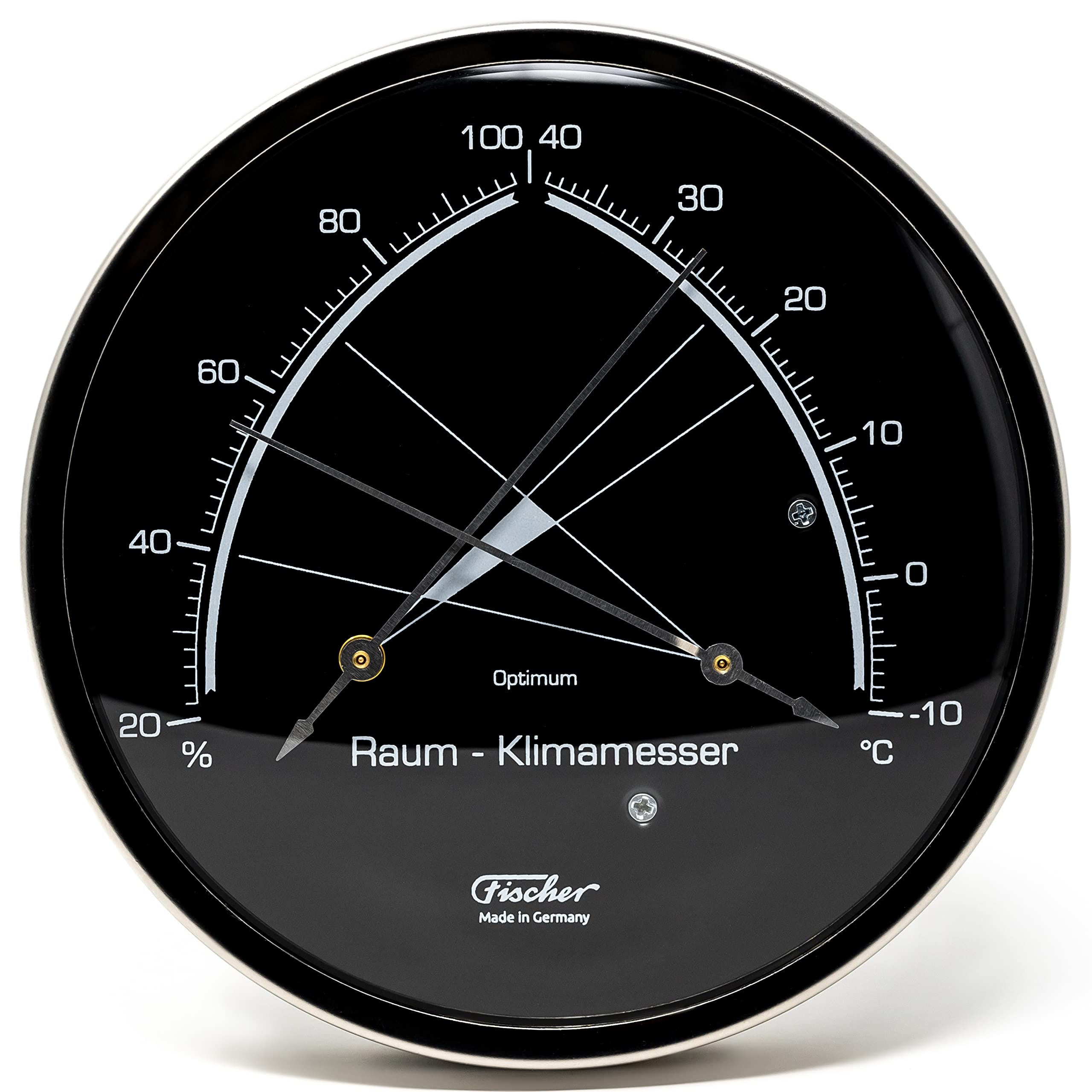 Fischer 146.01.06 - Raum-Klimamesser - 130mm Synthetic-Hygrometer und Bimetall-Thermometer aus Edelstahl Made in Germany
