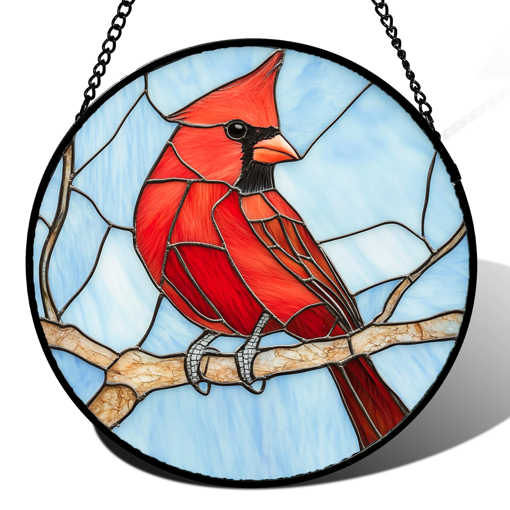 A Cardinal in The Tree Stained Glass Window Hanging Suncatcher Gifts 6.3"