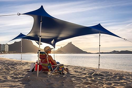 ShadeEco Nomad XL versátil sistema de sombra de playa, enorme cobertura de 8.5 x 15 pies, configuración rápida de 6 minutos, UPF 50+ 25 MPH