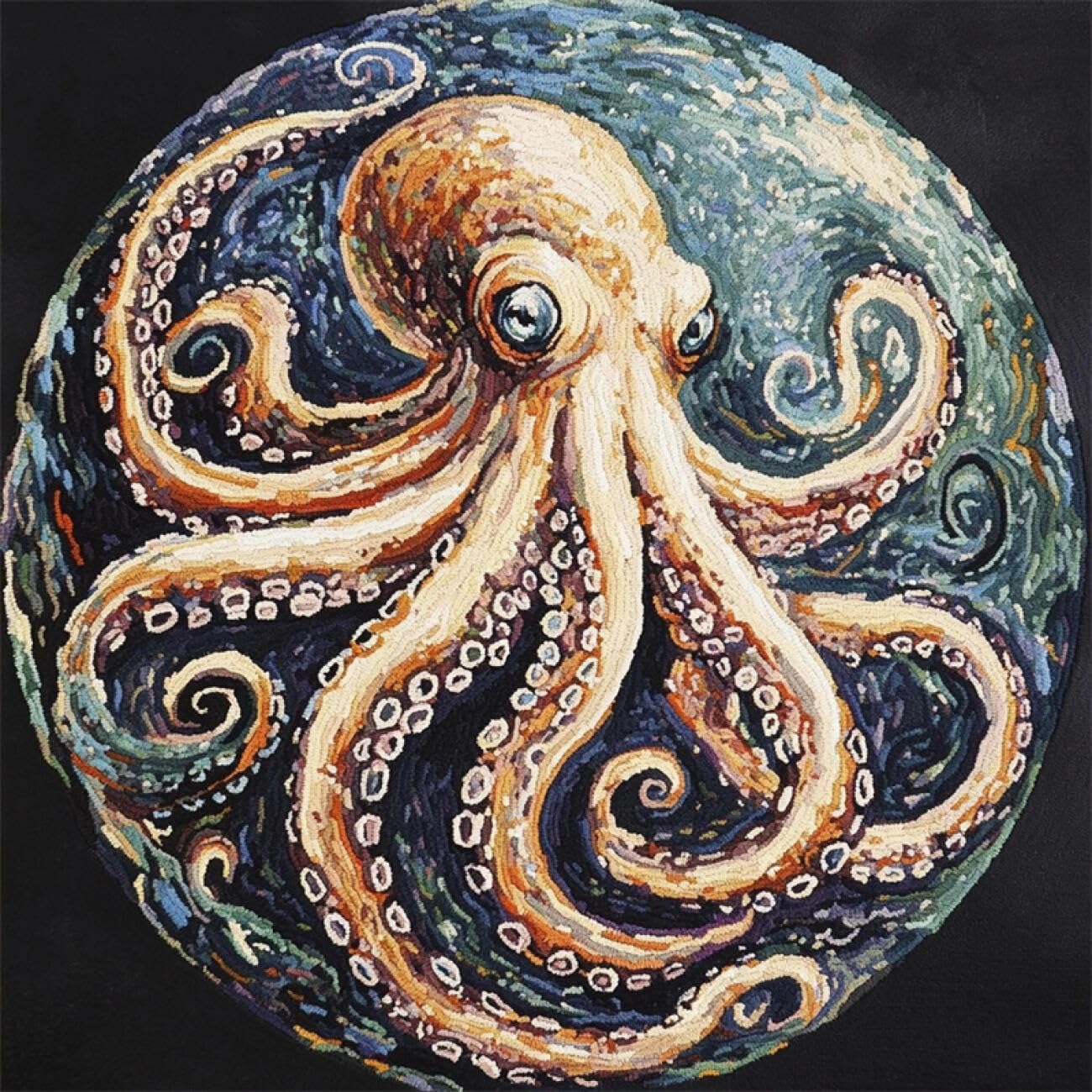 Kitquiver Handarbeit Set Rug Cartoon-Oktopus 100x100cm | Tier Diy-Knüpfset Für Erwachsene，Teppichknüpfen，Handarbeit Für Anfänger，Heimdekoration