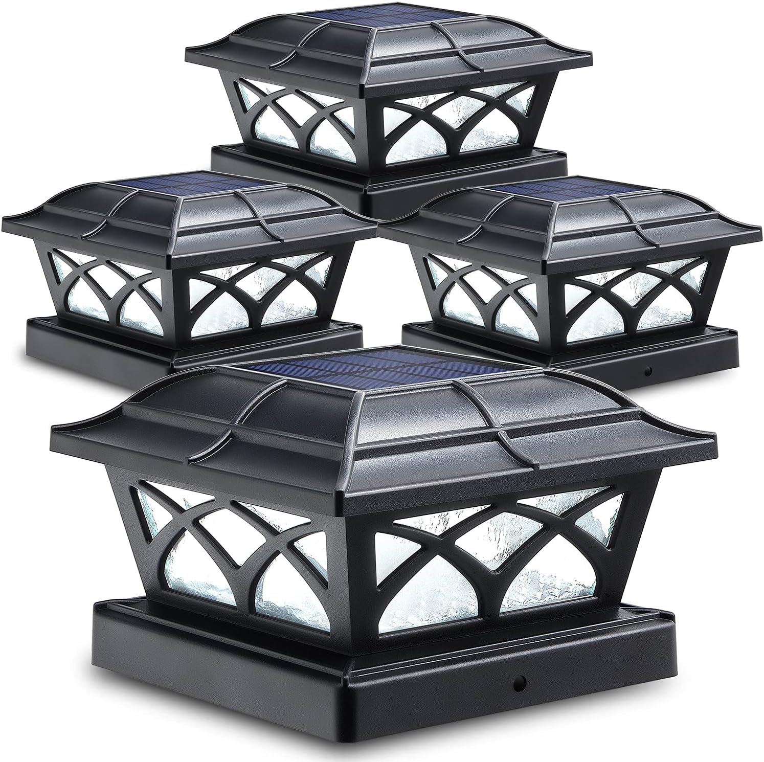 Siedinlar Solar Post Cap Lights Outdoor, 2 Modes Solar Powered Waterproof Fence Deck Light for 4x4 5x5 6x6 Posts Garden Patio Decoration Warm White & Cool White, Black (4 Pack) — image 1