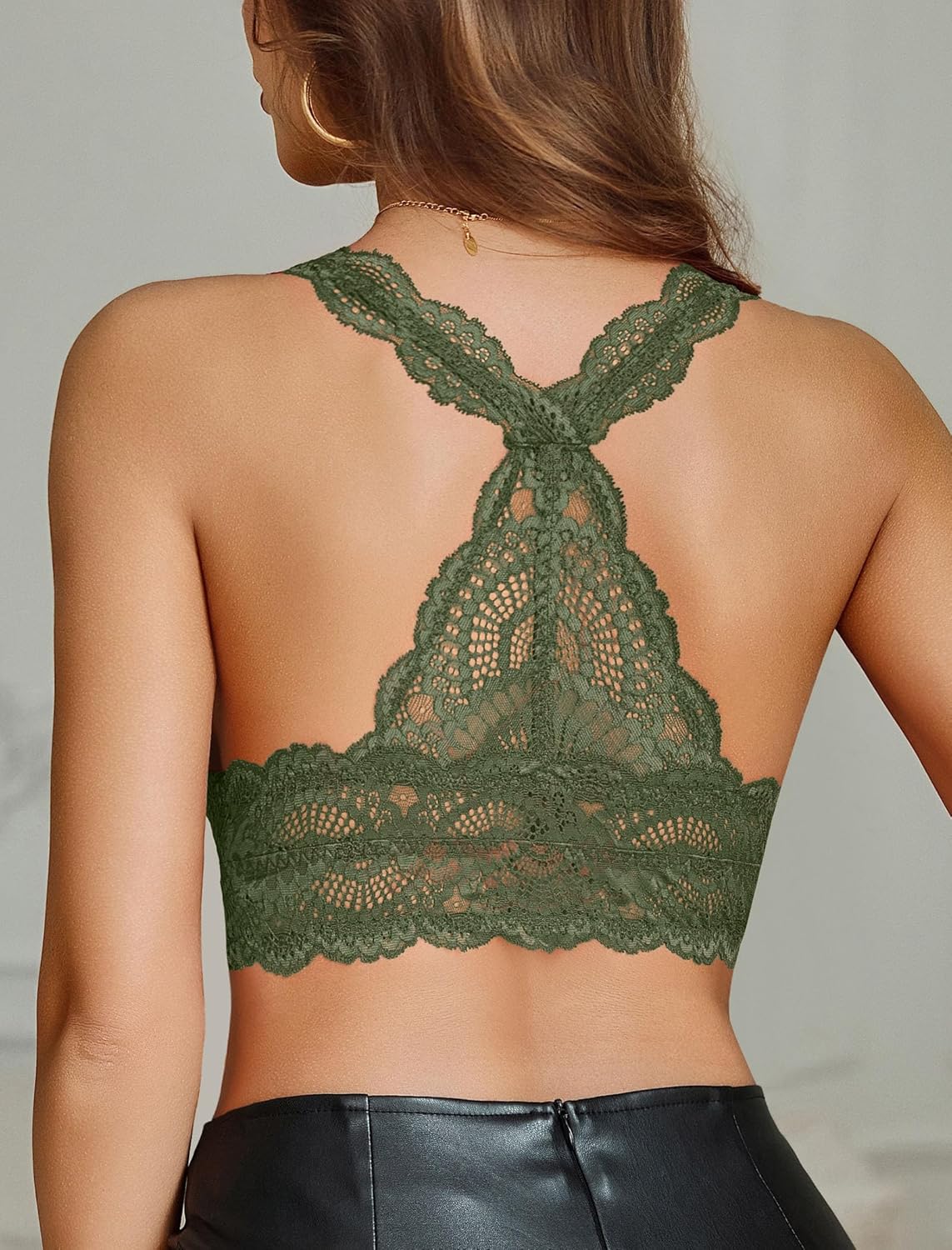 Avidlove Bralettes for Women Lace Bra Non Padded Racer Back Bralette Deep V Triangle Sexy Everyday Lingerie Bras - Image 3