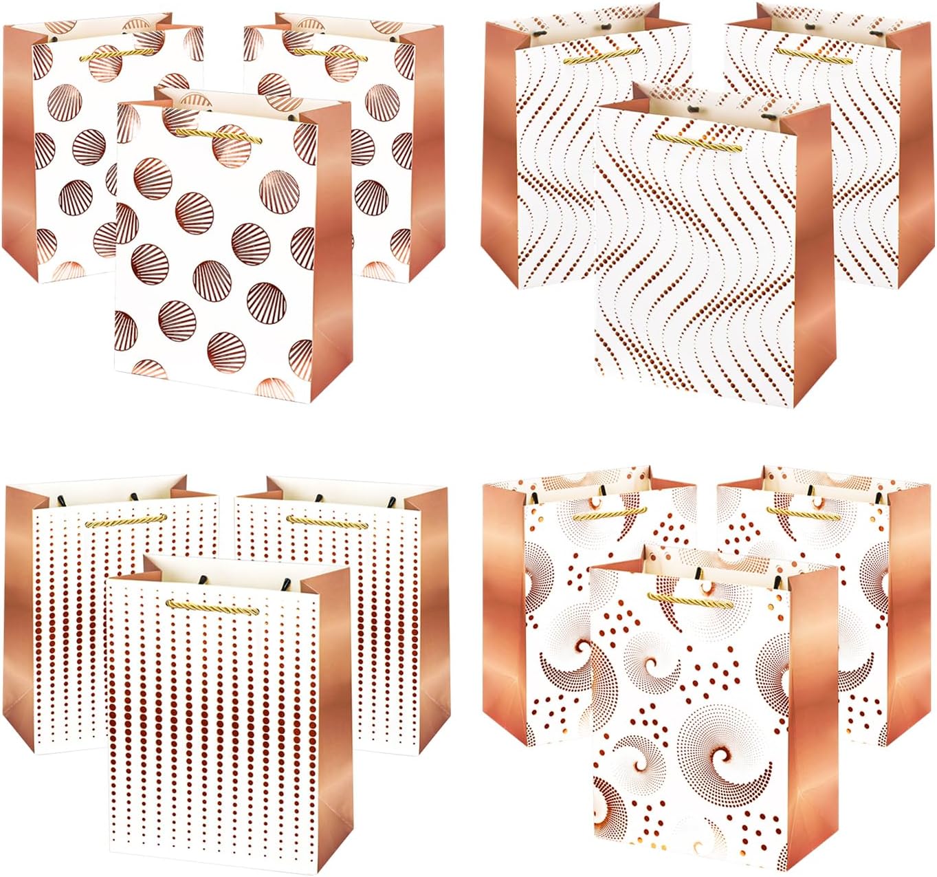 WLUSEAXI 12Pack Gift Bags Medium Size,Reusable Rose Gold