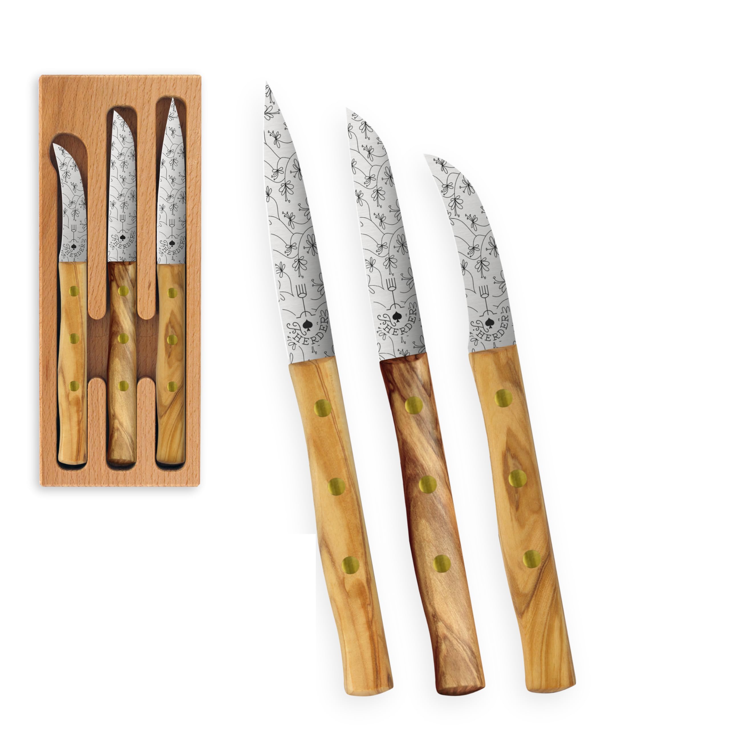 Premium Gemüsemesser - Extra Scharf, Allzweckmesser, Olive, Solingen, Schälmesser, Küchenmesser, Kneipchen, edler Holzgriff, Rostfrei, besonderes Geschenk