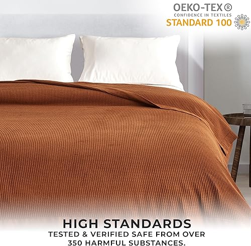 Miniatura 5 de Great Bay Home Manta 100% algodón para cama tamaño King  Mantas ligeras y transpirables de tejido de gofre para verano y primavera  Versátil, manta