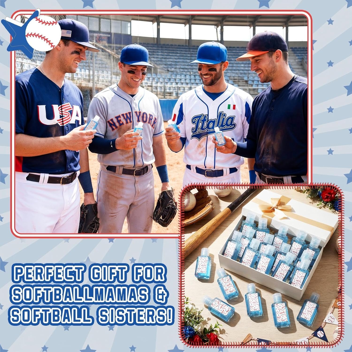 Demissle 24 Pcs Baseball Party Favor Aloe Vera Gel for Aftersun Care 1 oz Baseball Pattern Flip Cover Travel Size Aloe Vera Gel Bulk Mint Aroma Sports Keepsake for Outdoor Sport Summer Body Care Stuff