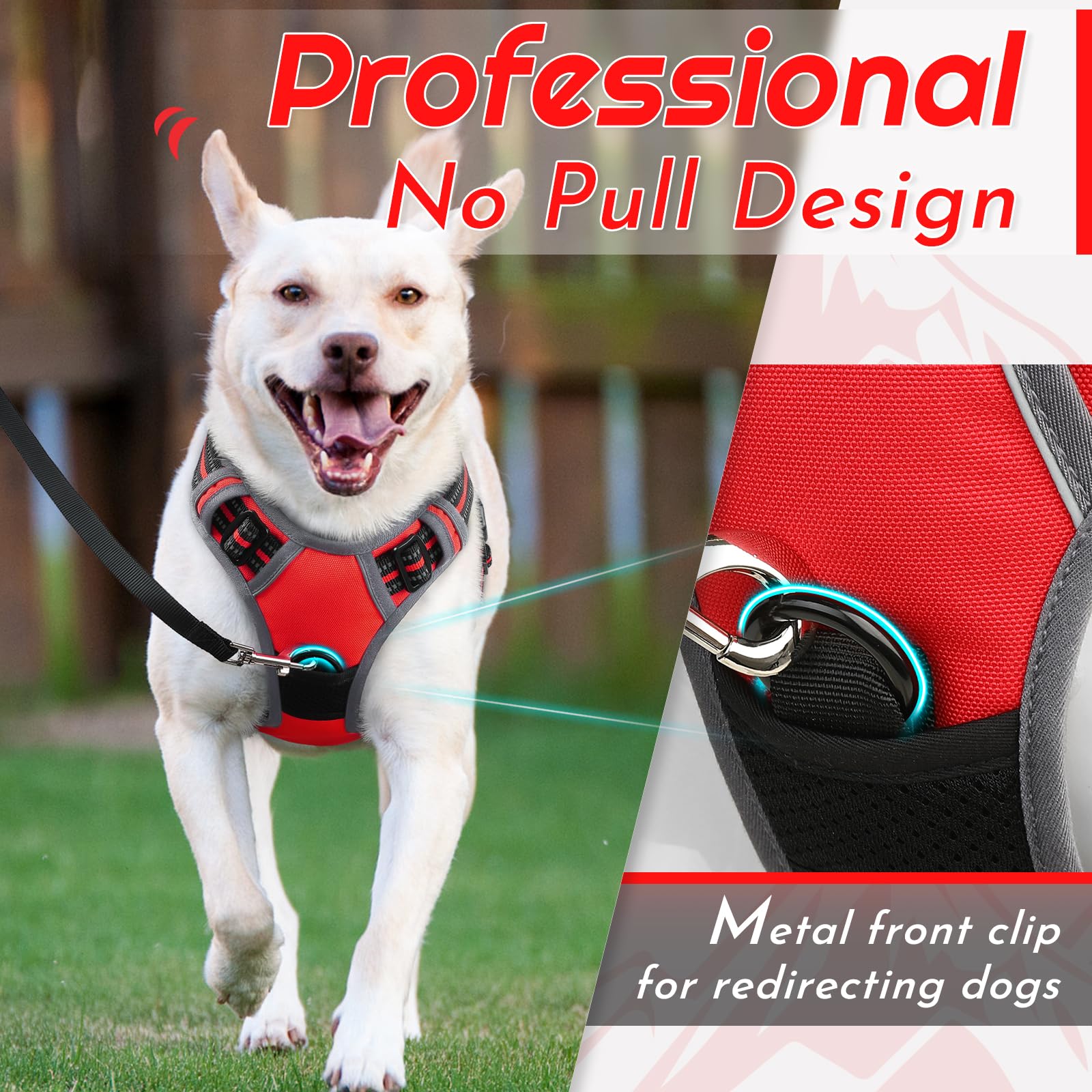Eagloo Pettorina Cane Taglia Grande, Pettorina ad h Antifuga, Imbracatura per Cani Anti Tiro con Doppio Gancio, Imbracatura Robusto e Regolabile per Addestramento Passeggiate, XL, Rossa