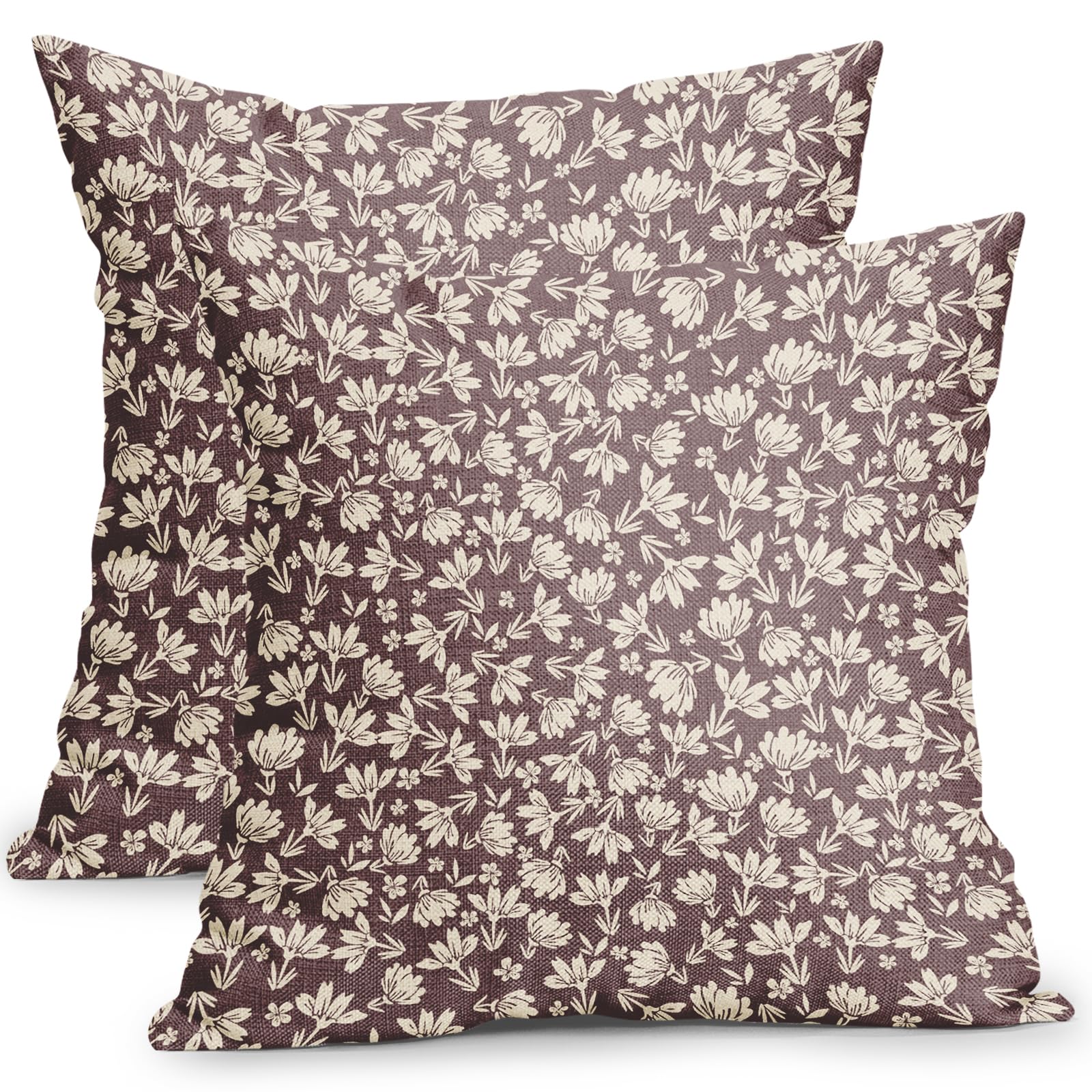 Kawani Light Brown and Cream Floral Pillow Covers 18x18 Inch Set of 2 Vintage Flower Outdoor Decorative Throw Pillows Small Floral Block Print Rustic Farmhouse Pillowcases for Couch Decor