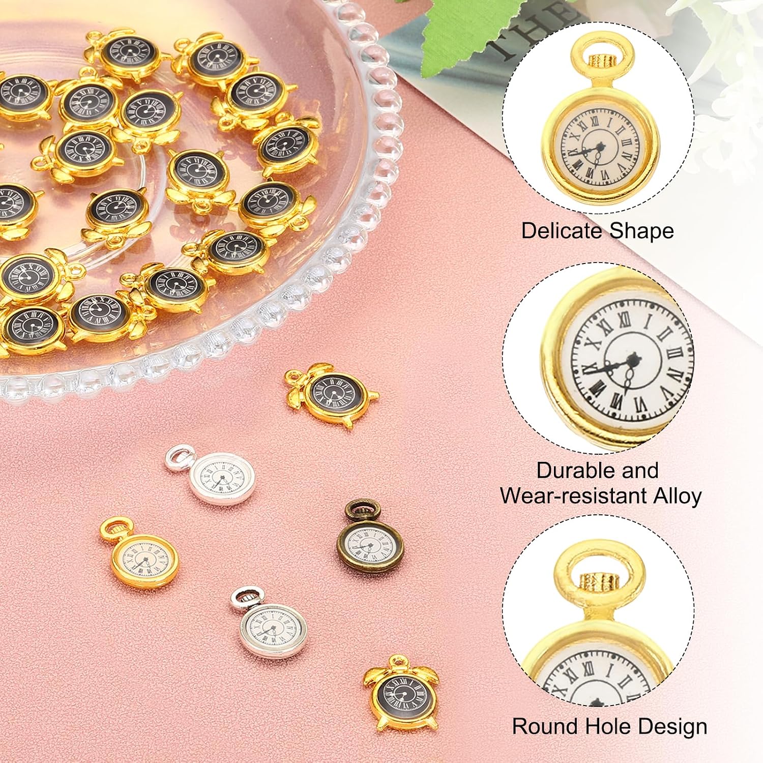 PATIKIL Watch Clock Charm Pendant, 20 Pcs Alloy Enamel Retro Vintage Pocket Watch Charm for Woman Necklace Earring Bracelet Jewelry Making and DIY Crafts