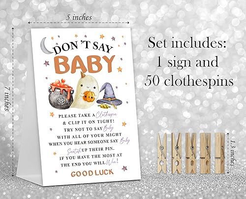 Miniatura 2 de Juego de baby shower, bruja fantasma, calabaza, Halloween, baby shower, incluye letrero de baby shower y 50 pinzas para la ropa, decoración de baby