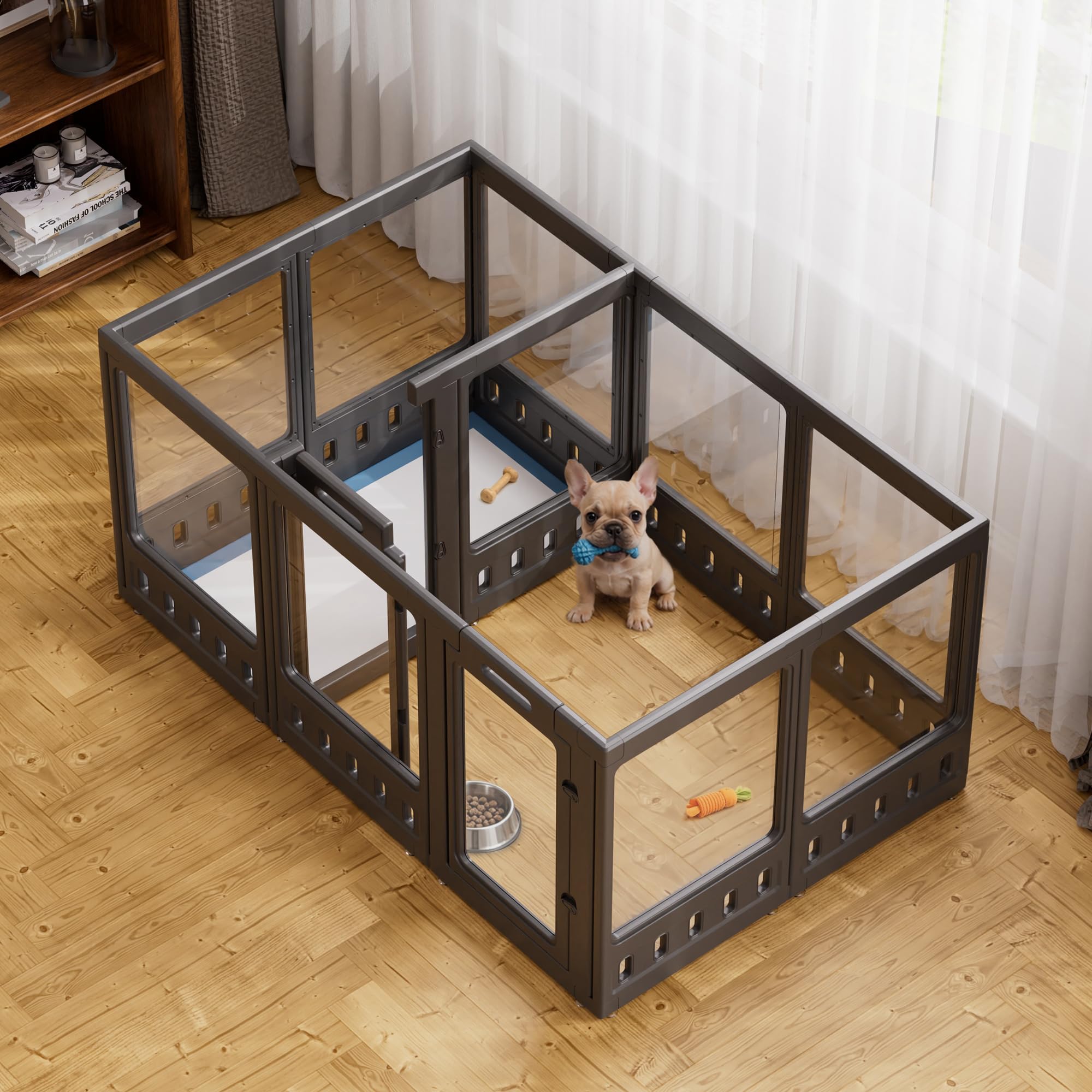Clear-air Dog Playpen Indoor Acrylic Pen, 30" H, Black, 12 Panels